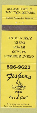Matchbook Cover - Fishers Pier 4 Bar Hamilton ON YELLOW