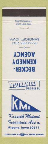 Matchbook Cover - Becker Kennedy Insurance Kossuth Algona Bancroft IA