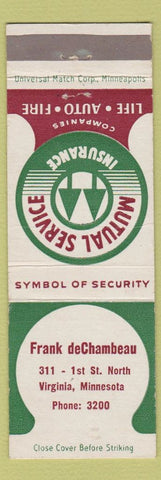 Matchbook Cover - Mutual Service Insurance Frank deChambeau Virgina MN