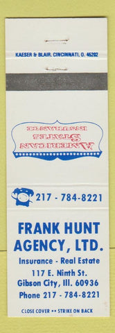 Matchbook Cover - American States Insurance Frank Hunt Gibson City IL