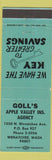 Matchbook Cover - Goll's Apple Valley Insurance Wenatchee WA
