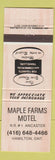 Matchbook Cover - Maple Farms Motel Hamilton ON