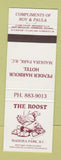 Matchbook Cover - Roost Maderia Park BC Pender Harbour Hotel