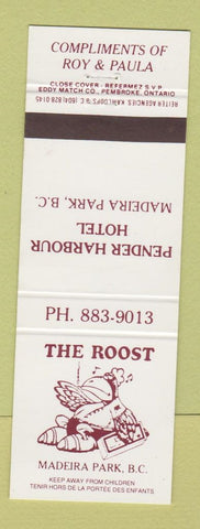 Matchbook Cover - Roost Maderia Park BC Pender Harbour Hotel