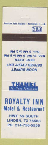 Matchbook Cover - Royalty Inn Motel Linden TX