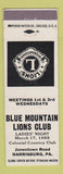Matchbook Cover - Blue Mountain Lions Club Harrisburg PA 1955 WHITE