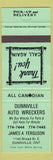 Matchbook Cover - Dunnville Auto Wreckers ON GREEN