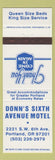 Matchbook Cover - Donn's Sixth Avenue Motel Portland OR