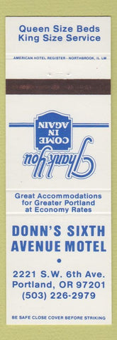 Matchbook Cover - Donn's Sixth Avenue Motel Portland OR