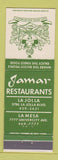 Matchbook Cover - Jamar Restaurants La Jolla La Mesa CA