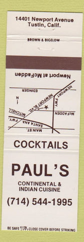 Matchbook Cover - Paul's Indian Restaurant Tustin CA