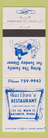 Matchbook Cover - Carldon's Restaurant Nazareth PA
