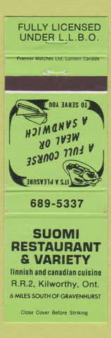 Matchbook Cover - Suomi Restaurant Kilworthy ON