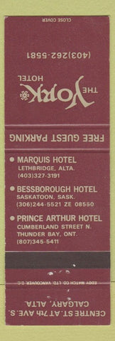Matchbook Cover - York Hotel Calgary AB