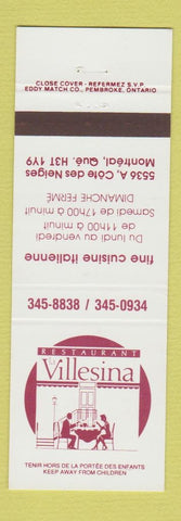 Matchbook Cover - Restaurant Villesina Montreal QC