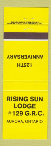 Matchbook Cover - Rising Sun Lodge #129 Aurora ON YELLOW