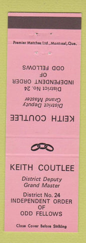 Matchbook Cover - Keith Coutlee Odd Fellows  Canada PINK