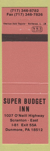 Matchbook Cover - Super Budget Inn Dunmore PA