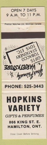 Matchbook Cover - Hopkins Variety Hamilton ON WEAR