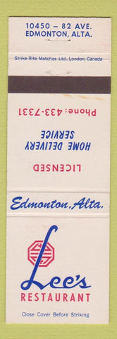 Matchbook Cover - Lee's Restaurant Edmonton AB