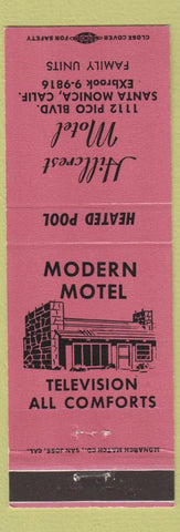 Matchbook Cover - Hillcrest Motel Santa Monica CA WEAR