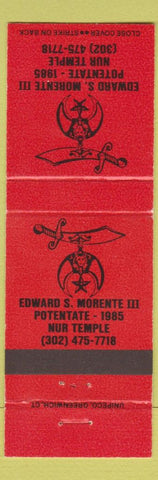 Matchbook Cover - Edward Morente III Shrine Club of Wilmington Delaware DE