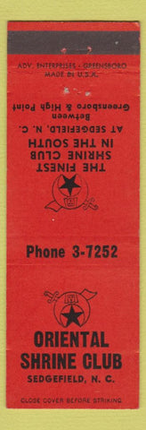 Matchbook Cover - Shriners Club Sedgefield N
