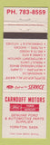 Matchbook Cover - Carnduff Motors Ford Mercury Yorkton SK WEAR