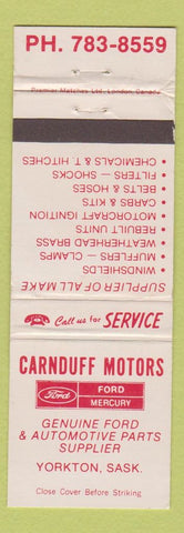Matchbook Cover - Carnduff Motors Ford Mercury Yorkton SK WEAR