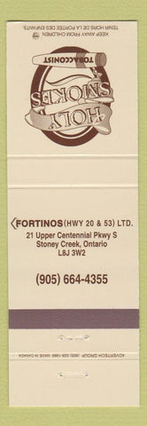 Matchbook Cover - Holy Smokes Tobacco Stoney Creek ON Fortinos