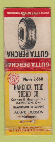 Matchbook Cover - Gutta Percha Tires Hamilton ON WORN BOBTAIL