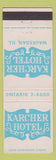 Matchbook Cover - Karcher Hotel Waukegan IL
