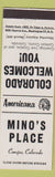Matchbook Cover - Mino's Place Conejos Colorado PERKINS AMERICANA WHITE