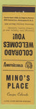 Matchbook Cover - Mino's Place Conejos Colorado PERKINS AMERICANA YELLOW