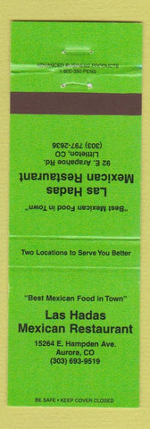 Matchbook Cover - Las Hadas Mexican Restaurant Aurora Colorado Littleton GREEN