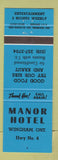 Matchbook Cover - Manor Hotel Wingham ON BLUE