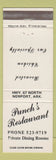 Matchbook Cover - Punch's Restaurant Newport AR
