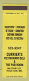 Matchbook Cover - Currier's Restaurant Houlton ME pizza