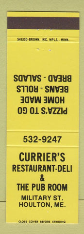 Matchbook Cover - Currier's Restaurant Houlton ME pizza