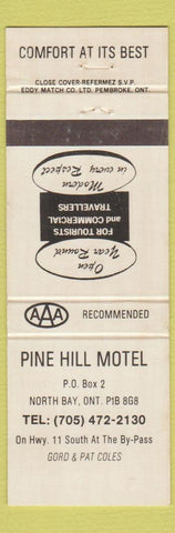 Matchbook Cover - Pine Hill Motel North Bay ON WEAR