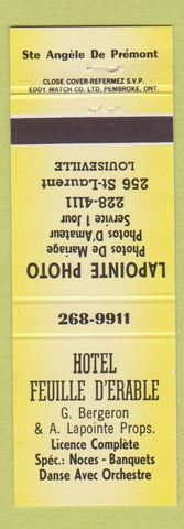 Matchbook Cover - Hotel Feuille D Erable Louisveille QC YELLOW