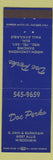 Matchbook Cover - Doc Perko Restauratn West Allis WI