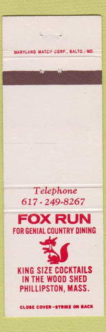 Matchbook Cover - Fox Run Restaurant Phillipston MA