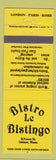 Matchbook Cover - Bistro Le Bistingo Salem MA
