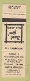 Matchbook Cover - Dunnville Auto Wreckers ON YELLOW