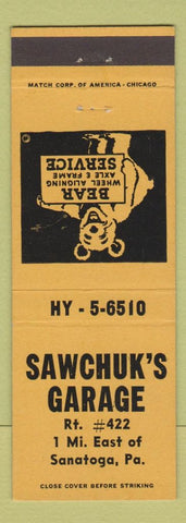 Matchbook Cover - Sawchuk's Garage Sanatoga PA YELLOW