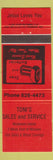 Matchbook Cover - Toni's Sales Service Tires Batteries Nicomen Island RED