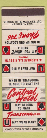 Matchbook Cover - Central Hotel Transcona MB low phone #