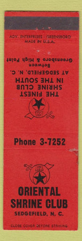 Matchbook Cover - Oriental Shriners Club Sedgefield NC WEAR
