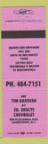 Matchbook Cover - Tim Kardeen Ed Shults Chevrolet Jamestown NY PINK